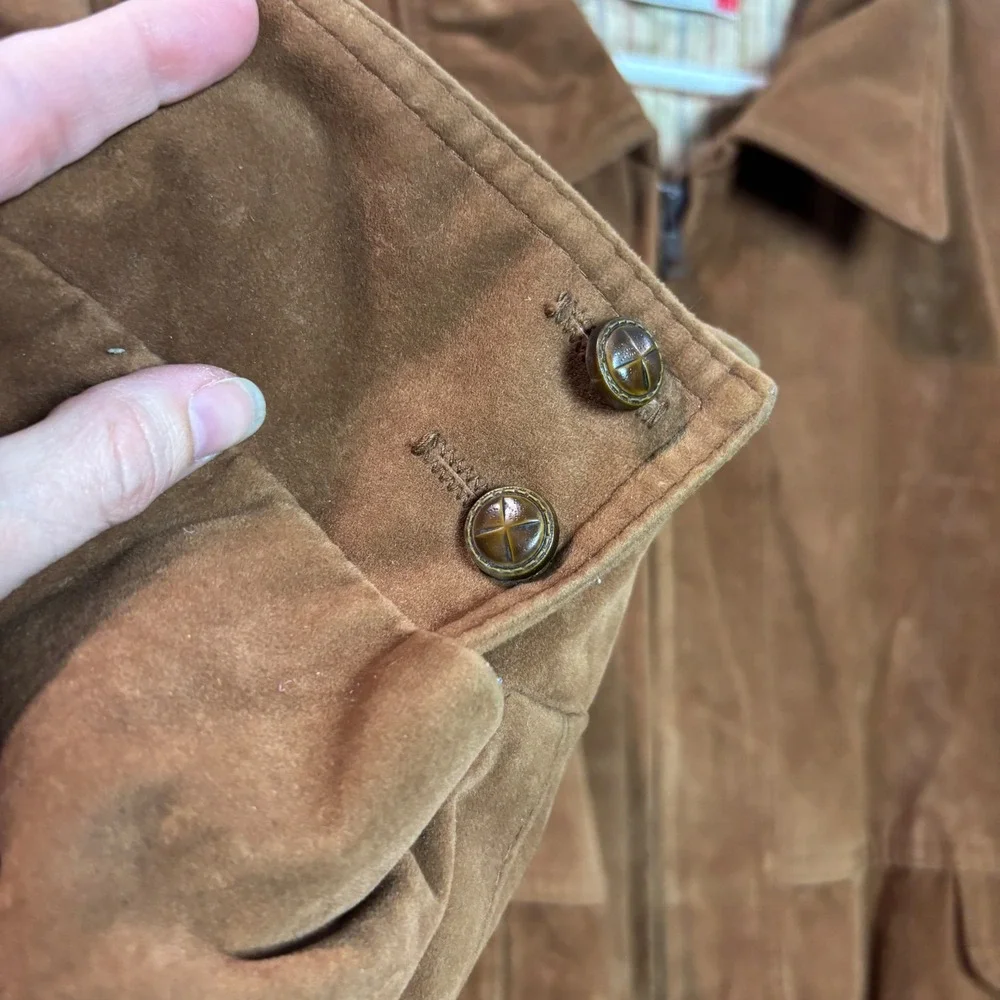 Brad Whitney Vintage Faux Suede Aviator Bomber Jacket Mens 2XL Brown Zip Front‎